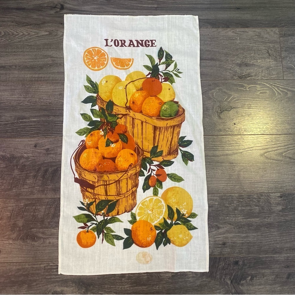 Vintage L’Orange Kitchen Tea Towel retro linens can be framed